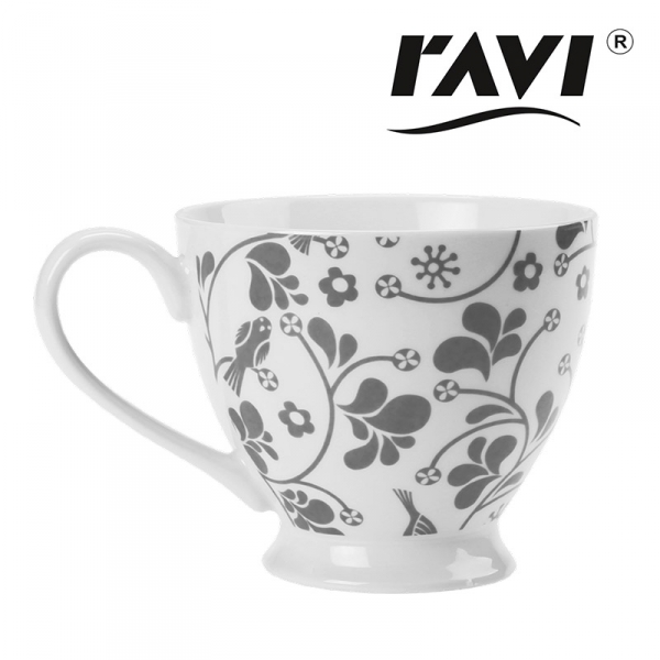 Kubek porcelanowy Elegant Tea 420ml biały z szarym wzorkiem Ravi