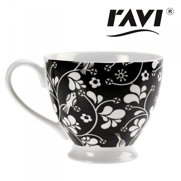 Kubek porcelanowy Elegant Tea 420ml czarny z białym wzorkiem Ravi