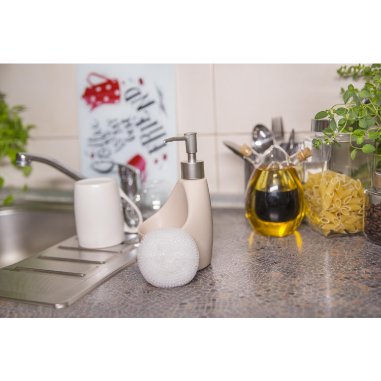Dozownik kuchenny do płynu z gąbką PASTELLO beż