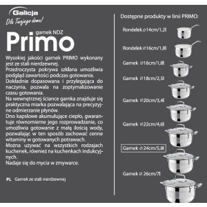 Garnek ze stali nierdzewnej 1,8L/16cm PRIMO na gaz, indukcję, do zmywarki