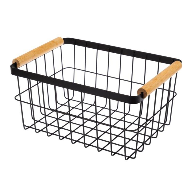 Koszyk metalowy czarny z drewnem 29x20,3cm SCANDI