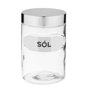 Pojemnik spożywczy szklany przezroczysty z etykietką sól 1250ml Ozzy