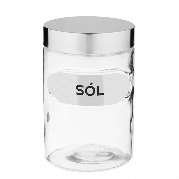 Pojemnik spożywczy szklany przezroczysty z etykietką sól 1250ml Ozzy