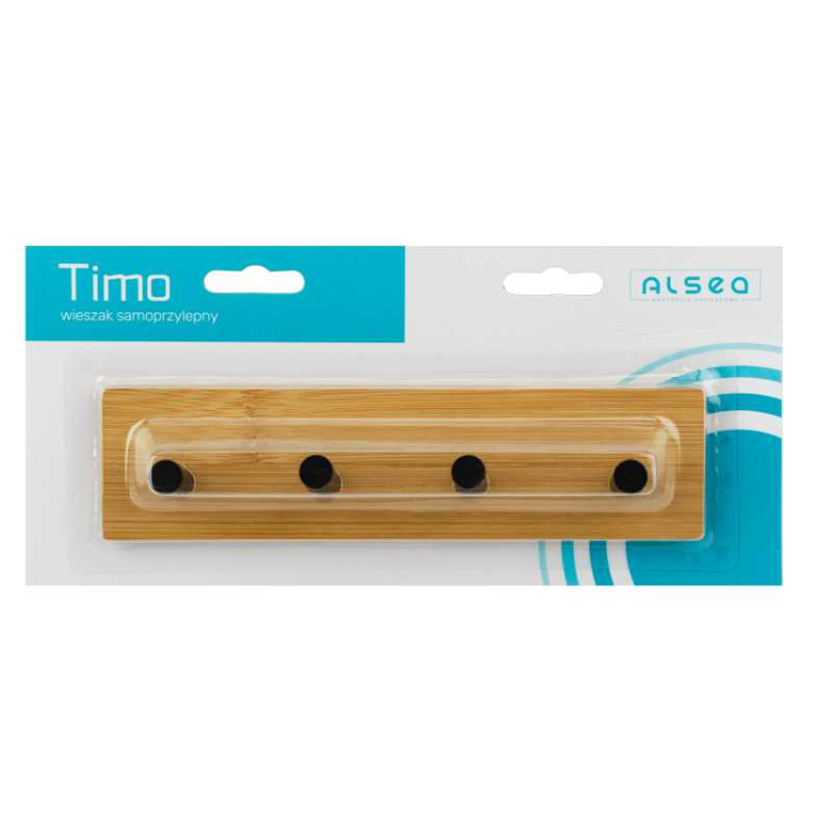 Wieszak samoprzylepny prostokątny poczwórny TIMO bambus